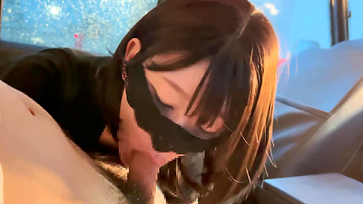 Japanese GF gives me blowjob in a car with cum swallowing