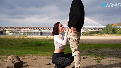 Public Sex Vlog: Deepthroat & unexpected pussy creampie