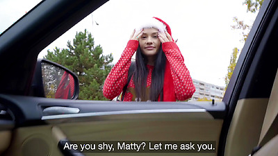 Public Agent Santa helper Matty Mila Perez public blowjob and big penis pov