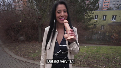 Public Agent She tries to get a dildo down her throat and then fucks a huge dick