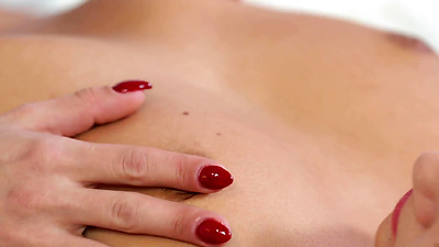 Beautiful lesbian lovers take turns licking each others pussy