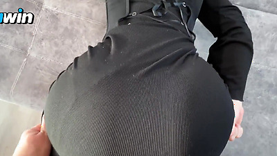 My stepsister in a sexy dress dreams of having sex with cancer. Cum drips down her big butt