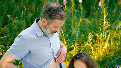 OLD4K. Babe scuttles old guys plans but does outdoor porn with him