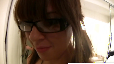 Brunette teen gives us a close up view of her box