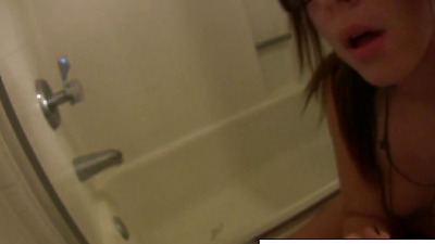 Brunette teen gives us a close up view of her box