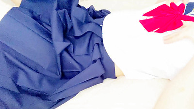 School chick in a sailor suit masturbates with finger masturbation  Good  My pussy is broken