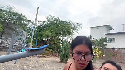 Sex in a public park, an old man and two young busty women with big asses - REAL AMATEUR HOMEMADE 3SOME