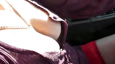 Sexy blonde MILF drives car without panties in stockings on high heels. Slutty wife asked direction of traffic from random passerby. Public. Naked in public. Big natural tits Milf. Boobs. Hairy pussy