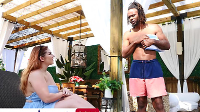 Chloe Cooper Get Her Big Tits Oiled Up Before Taking Big Black Dick Outside