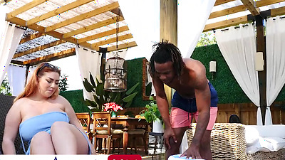 Chloe Cooper Get Her Big Tits Oiled Up Before Taking Big Black Dick Outside