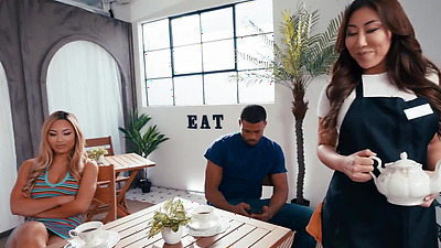 Kazumi Enjoys A Steamy Café Lesbian Sex With The Pretty Waitress Nicole Doshi - Jennie Rose Sins