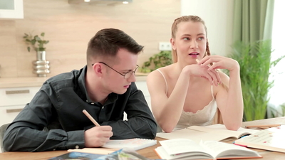 Naughty Russian teen stepsis seduces nerdy stepbro and fucks him