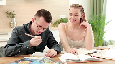 Naughty Russian teen stepsis seduces nerdy stepbro and fucks him