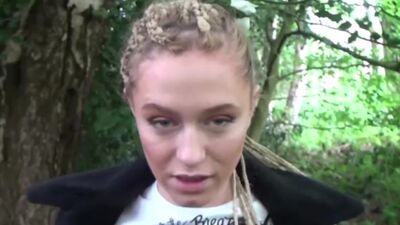 Naughty blonde Bobbis outdoor striptease and public flashing of wild teen