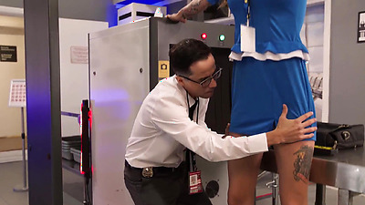 Kinky big boobs flight attendant fucks a big cock security agent