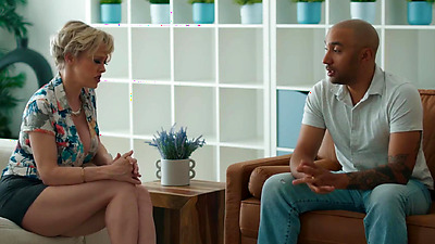 Busty shrink helps her client out with his touch deprivation