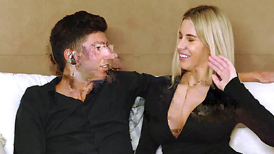 Ms Naughty shows her abilities. Horny housewife delivers a mind-blowing blowjob to her visitor in the kitchen - love XXX!