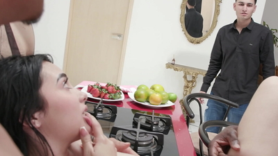 Madison stil cheats on her husband with some friends then gets caught so he joins the gang bang on an intense dp fuck to cum on her face