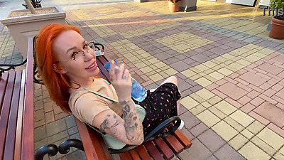 Redhead ready to fuck in public toilet