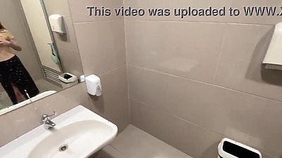 Redhead ready to fuck in public toilet