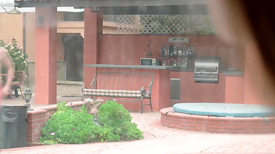 Brunette teen sucking gardeners big dick