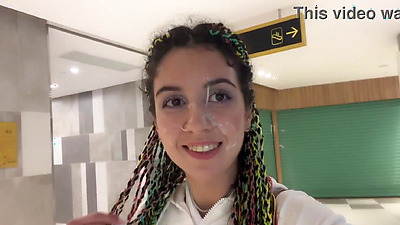 Crazy Cumwalk in Public Shopping Mall Blowjob in Public Toilet