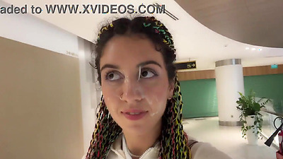 Crazy Cumwalk in Public Shopping Mall Blowjob in Public Toilet