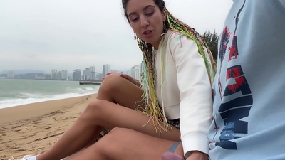 I see you jerking off to me and I want to help you cum! - Dick flashing on public beach