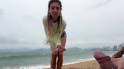 I see you jerking off to me and I want to help you cum! - Dick flashing on public beach