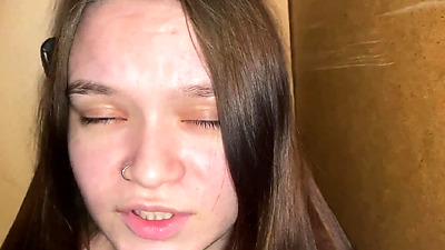 Frightened stepdaughter hid in the closet. Stepfather's big penis kept her slobbery mouth company