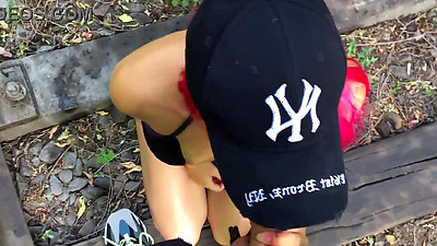 Pink-haired Girl Public Blowjob and Hardcore Sex on Train