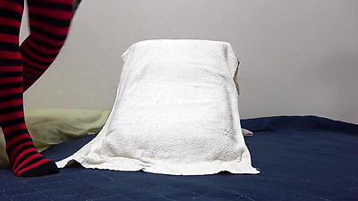 Natural boobs Japanese babe in denim shorts reads porn book before bed and starts finger job