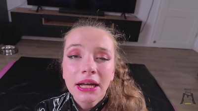 Ritzy Rain on a Leash – Rough Deepthroat, Piss Play, Butt Whipping, Bowl Licking, and a Throat-Filling Cumshot
