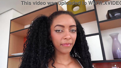 19 years green-eyes very slim Brazilian ebony, Vitoria Lima fucked by a big white penis (Anal, 0% pussy, ATM, dirty talk, interview, IR - BW WM, 1on1) OB549