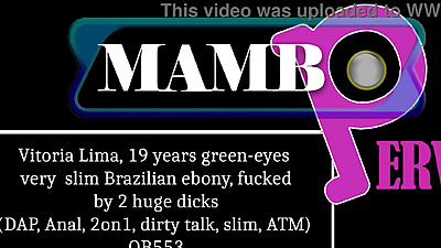 Vitoria Lima, 19 years green-eyes very slim Brazilian ebony, fucked by 2 huge dicks (DP, Anal, 2on1, dirty talk, slim, ATM, nubian) OB553