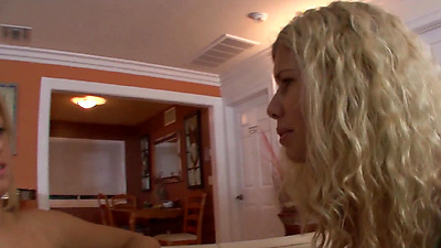 They made a pinky promise to keep their steamy couch encounter a secret—just between two busty blondes exploring their forbidden connection.