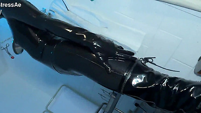 Solo 1: Showcasing Studio, Black Latex Catsuit, and Huge Red Cobra Strap-on