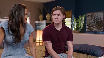 Careful MILF stepmom Penny Barber teaching her stepson and his teen GF