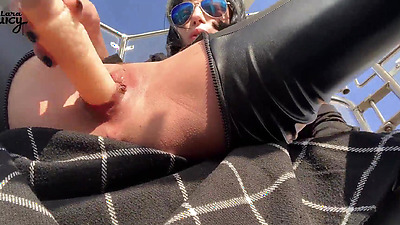 PUBLIC SQUIRT - brunette CHICK rides dildo in ferris wheel ^ LaraJuicy