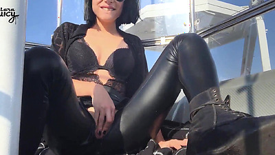 PUBLIC SQUIRT - brunette CHICK rides dildo in ferris wheel ^ LaraJuicy