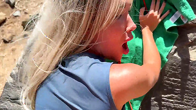 Risky Sex on Public Beach with Perfect Body Teen blond