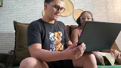 Young students stop studying to fuck on the living room couch.