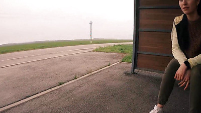 Risky Public Blowjob on a Bus Station