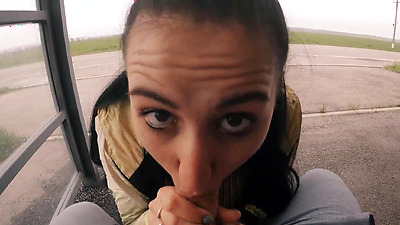 Risky Public Blowjob on a Bus Station