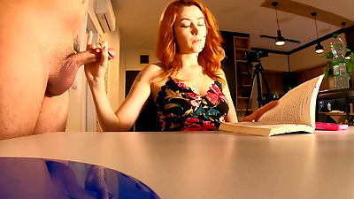 Big dick balls massage with edging handjob is what the new redhead horny and hot tight pussy secretary in tight dress likes