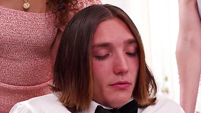 Reverse gangbang of innocent bible guy when visiting a house full of MILFs