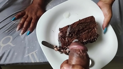 Cumming on the cake! Wife asked for condensed milk and got cum to eat with cake.