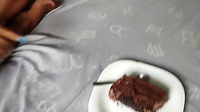 Cumming on the cake! Wife asked for condensed milk and got cum to eat with cake.