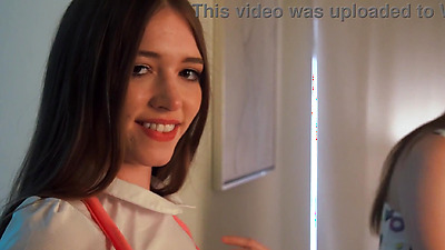 Petite redhead stepsis and tiny teen bestie dared to fuck stepbro