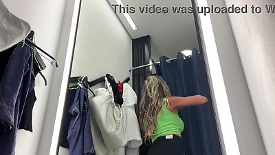 Blonde MILF with big clit gets naked and cums hidden in the dressing room – Fabi Drumond